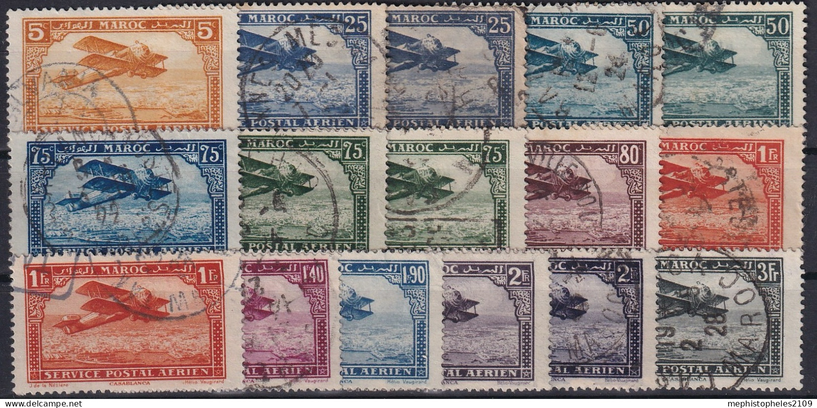 MAROC 1922-27 - Canceled - YT 1, 2, 2a, 3, 3a, 4, 5, 5a, 6, 7, 7a, 8, 9, 10, 11 - Airmail