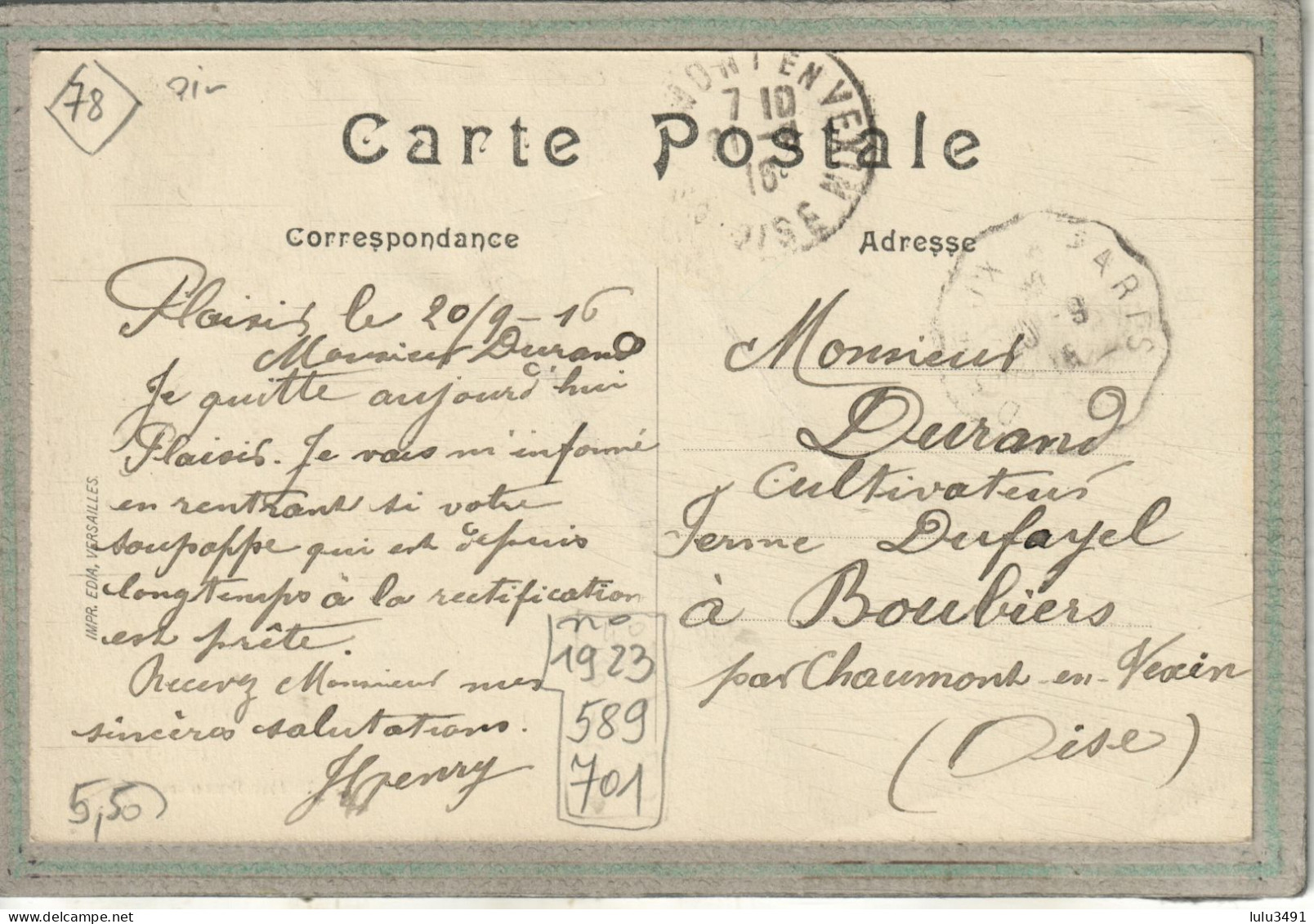 CPA - PLAISIR (78) - Aspect Du Café-Restaurant De La Gare Près Du Pont Du Chemin De Fer En 1916 - Plaisir