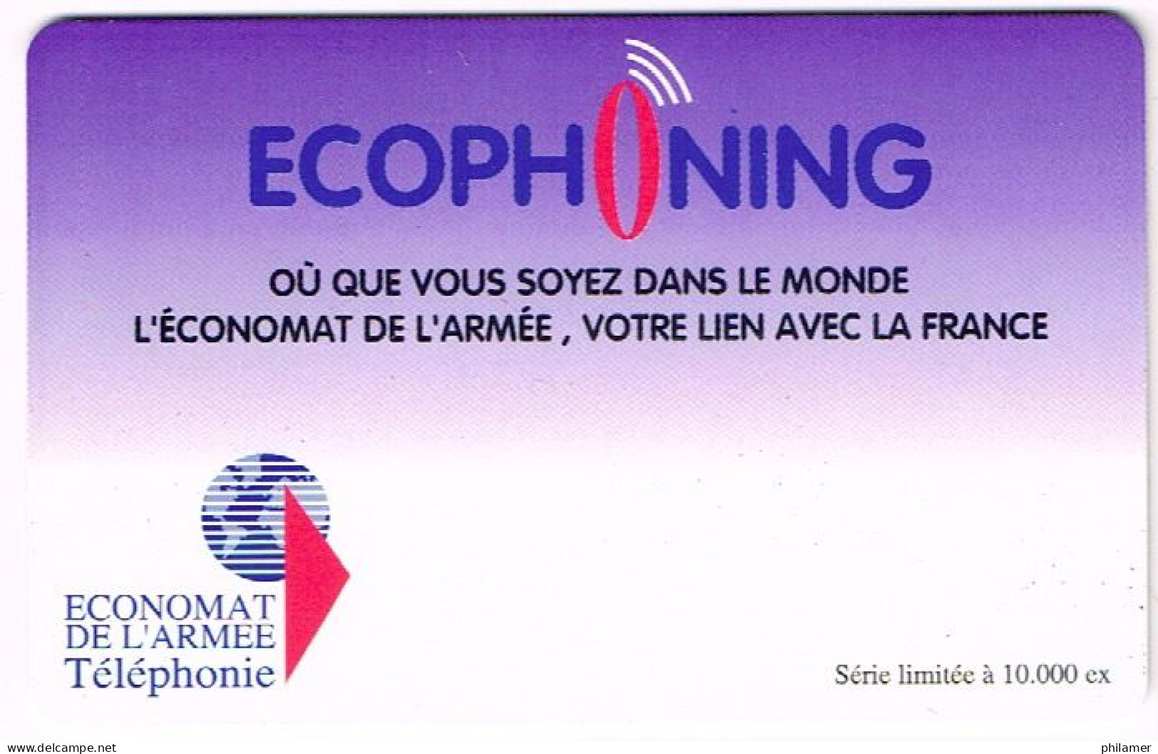 FRANCE TELECARTE PHONECARD ARMEE MILITAIRE ECOPHONING ECONOMAT PUCE 15 FF  UT BE -  Cartes à Usage Militaire