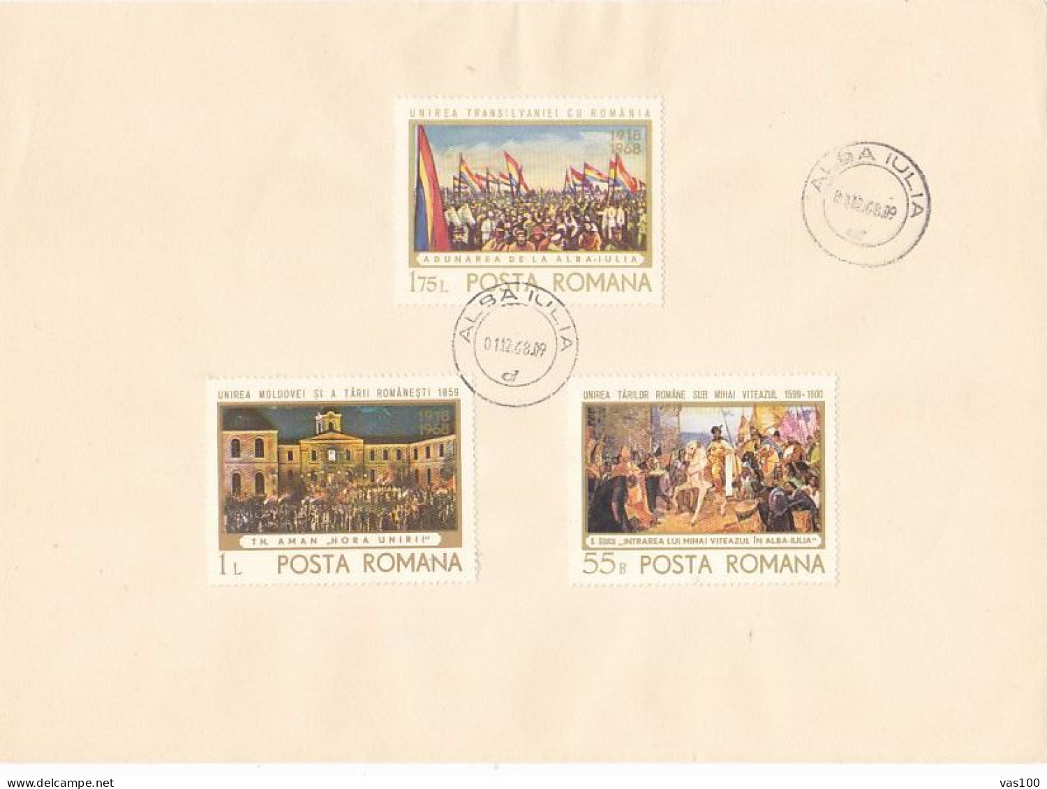 GREAT UNION OF THE ROMANIAN STATE ANNIVERSARY, STAMPS ON PAPER SHEET, 1968, ROMANIA - Cartas & Documentos