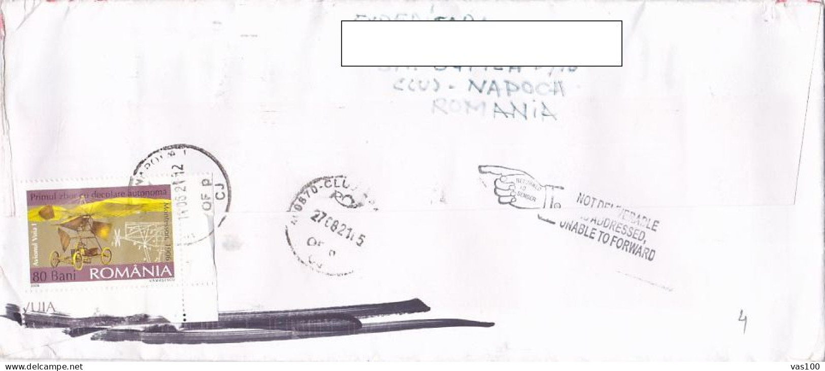 CHRISTOPHER COLUMBUS, DISCOVERY OF AMERICA, PLANE, STAMPS ON REGISTERED COVER, 2021, ROMANIA - Lettres & Documents