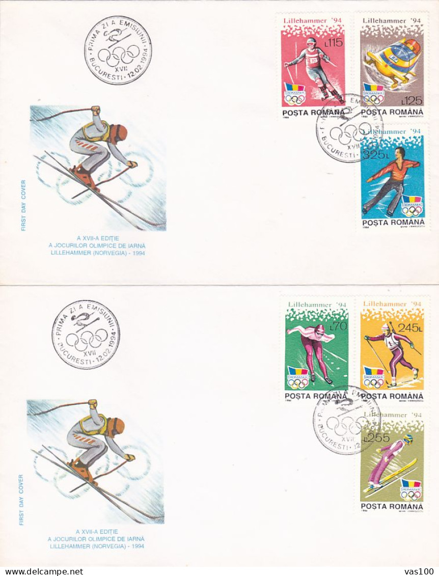 OLYMPIC GAMES, LILLEHAMMER'94, WINTER, COVER FDC, 2X, 1994, ROMANIA - Inverno1994: Lillehammer