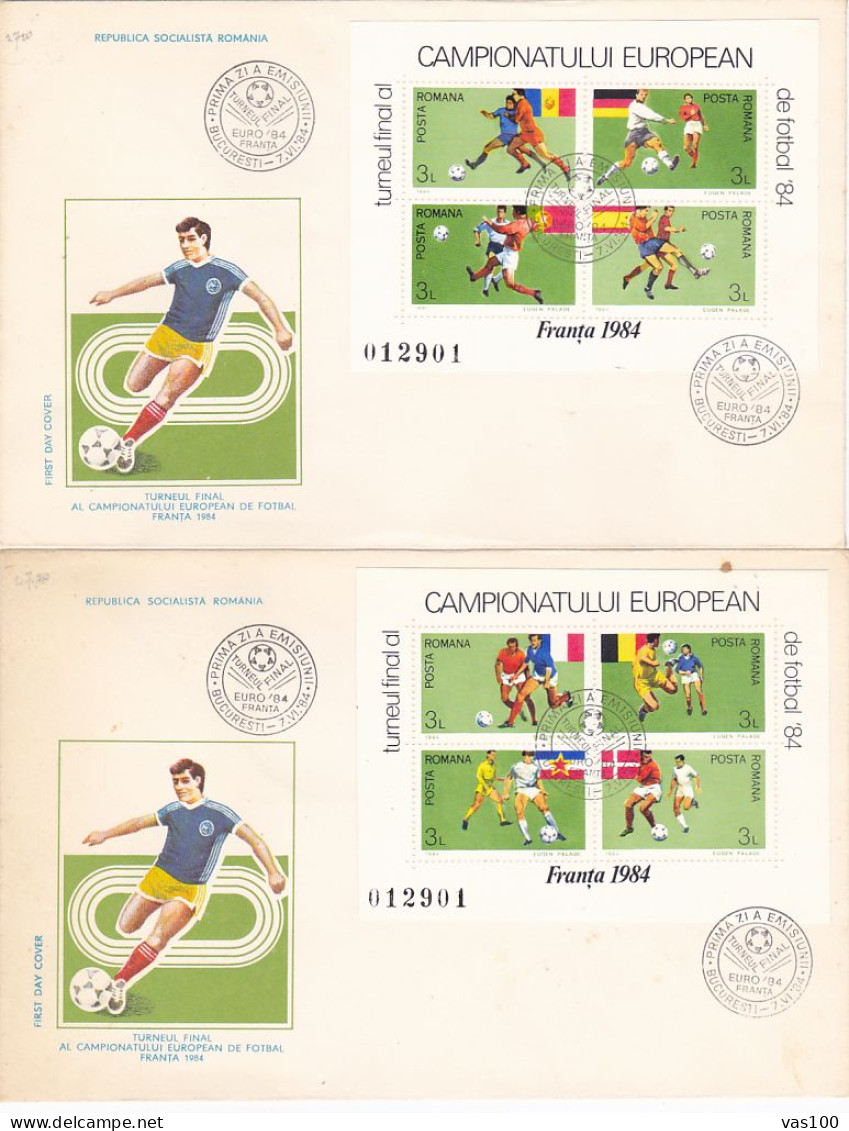 SPORTS, SOCCER, FRANCE'84 EUROPEAN CHAMPIONSHIP, COVER FDC, 2X, 1984, ROMANIA - Championnat D'Europe (UEFA)