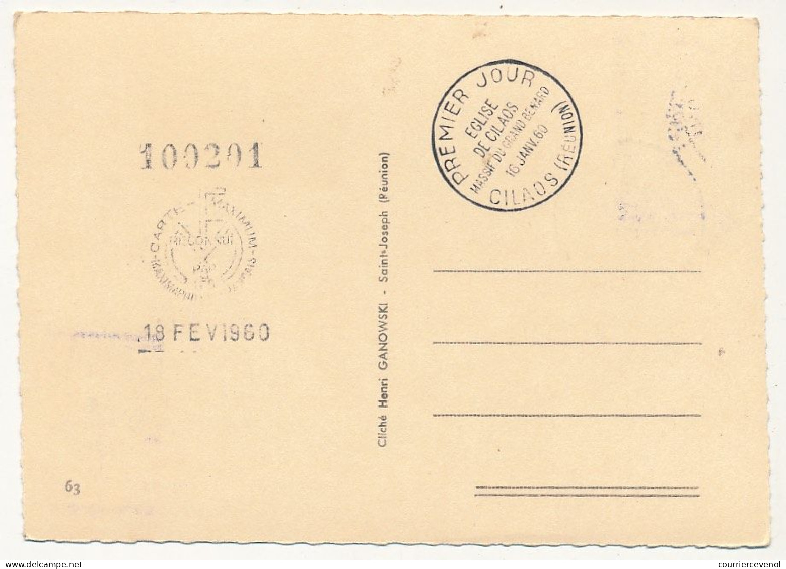 REUNION - Carte Maximum - 50F Eglise De Cialos - Premier Jour - Cialos (Réunion) 16/1/1960 - Briefe U. Dokumente