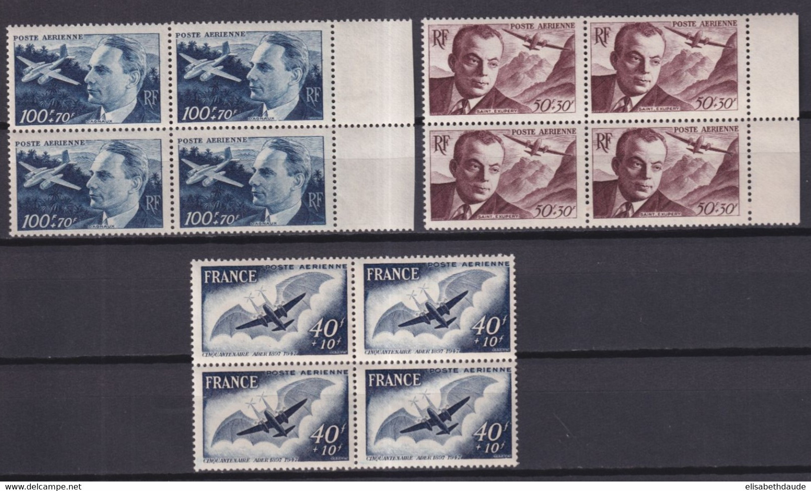 1947/48 - POSTE AERIENNE - YVERT N° 21/23 ** MNH BLOCS De 4 - COTE = 44+ EUR. - 1927-1959 Ungebraucht