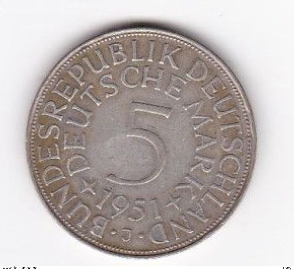 Allemagne - 5 Mark 1951 J     Bundes Républik  Deutschland - 5 Marchi