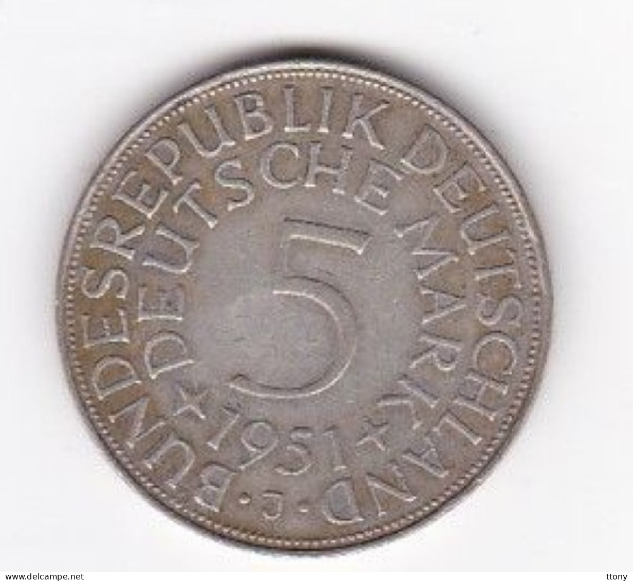 Allemagne - 5 Mark 1951 J     Bundes Républik  Deutschland - 5 Mark