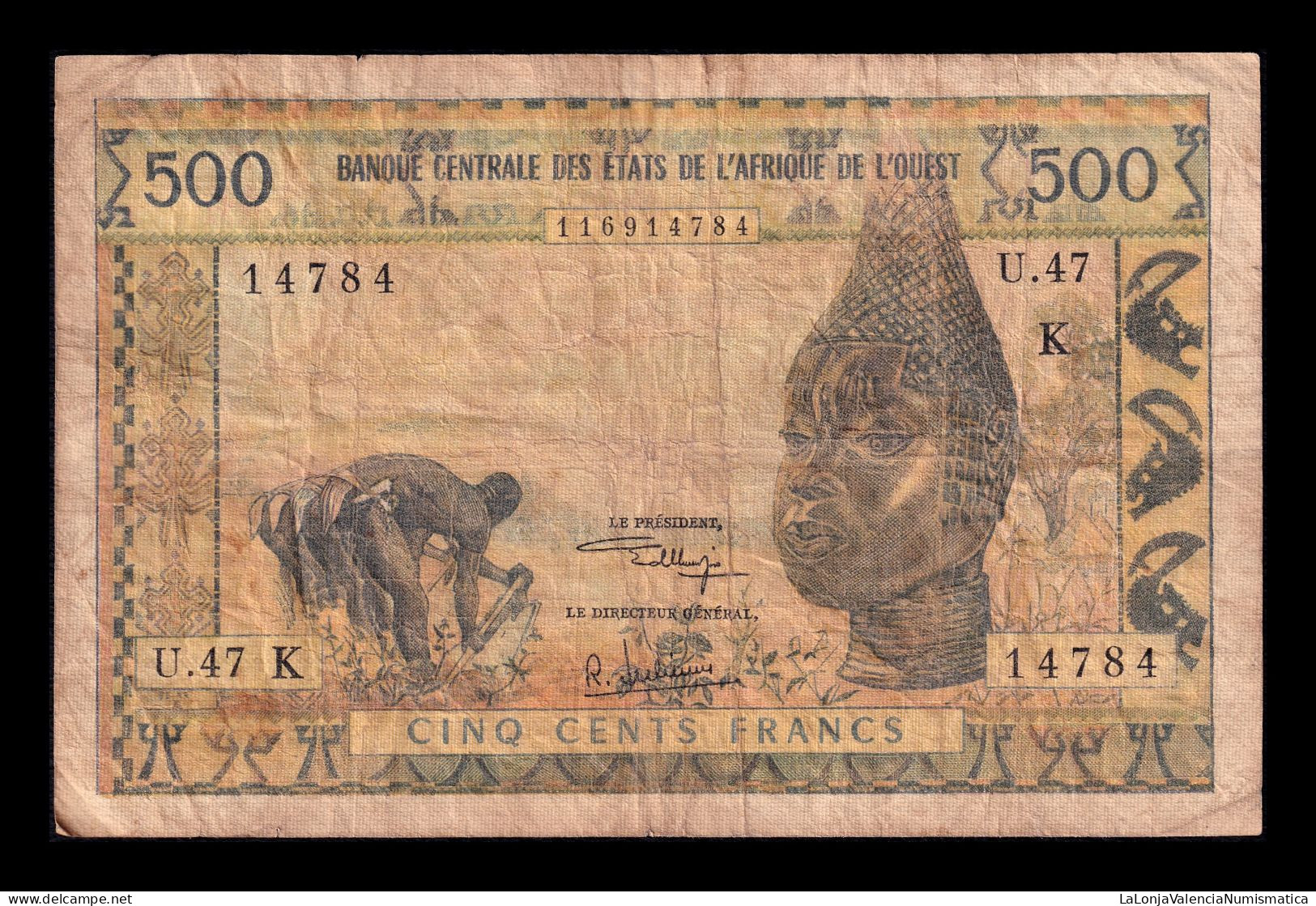 West African St. Senegal 500 Francs ND (1959-1965) Pick 702Kk Bc F - États D'Afrique De L'Ouest