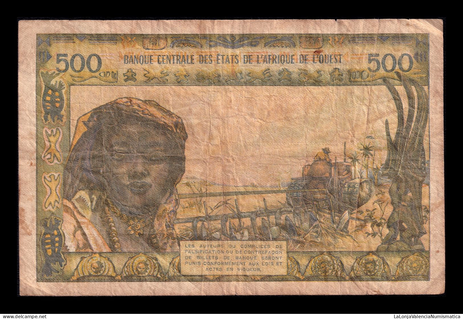 West African St. Senegal 500 Francs ND (1959-1965) Pick 702Kk Bc F - États D'Afrique De L'Ouest