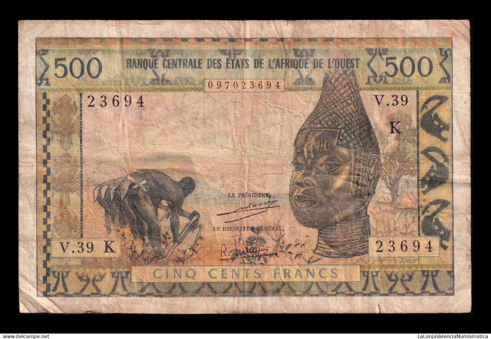 West African St. Senegal 500 Francs ND (1959-1965) Pick 702Ki Bc F - États D'Afrique De L'Ouest