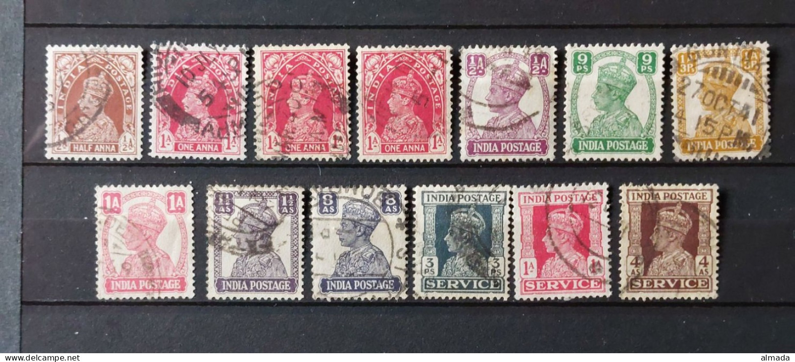 India 1937-1941: 13 Stamps Used, 13 Marken Gestempelt - 1936-47 Roi Georges VI