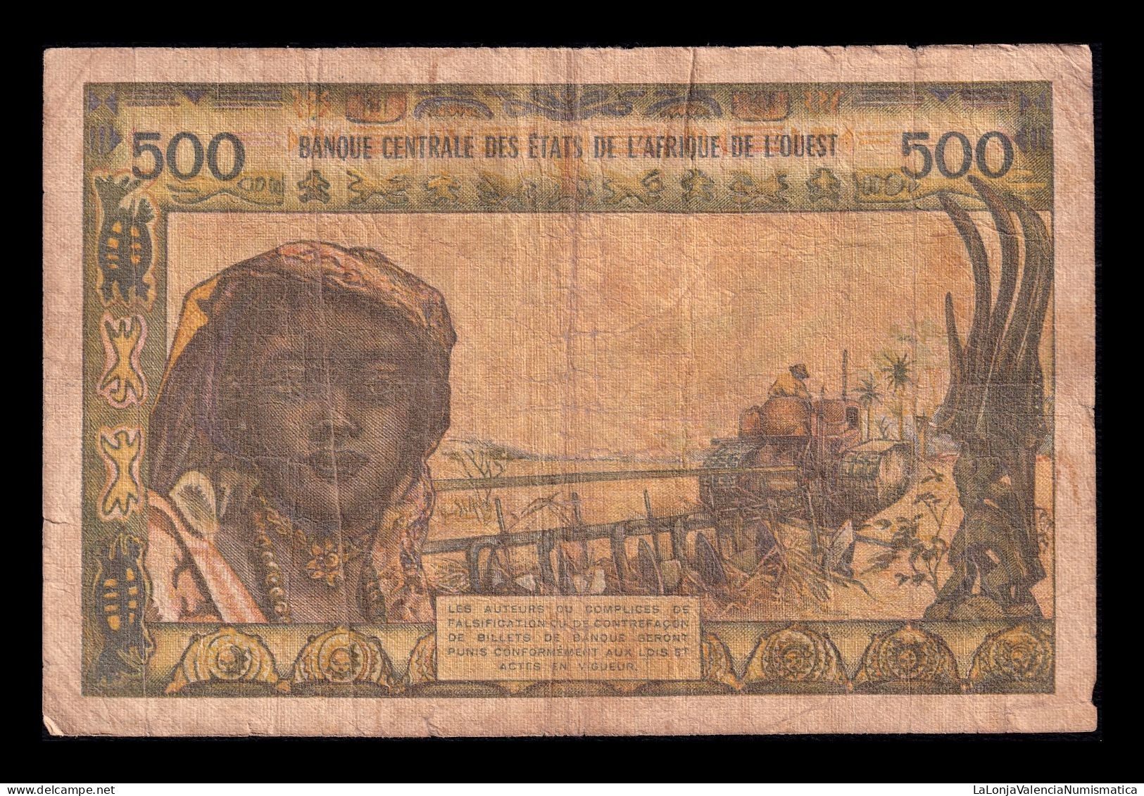 West African St. Senegal 500 Francs ND (1959-1965) Pick 702Kh Bc F - Stati Dell'Africa Occidentale