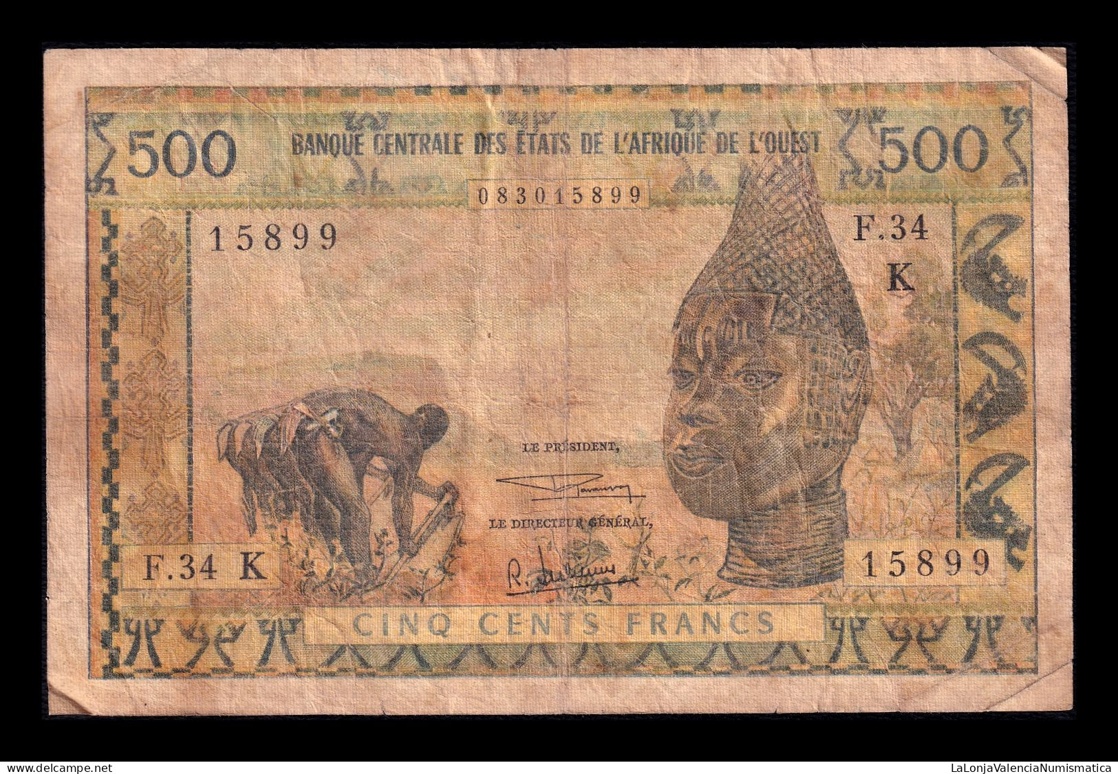 West African St. Senegal 500 Francs ND (1959-1965) Pick 702Kh Bc F - États D'Afrique De L'Ouest