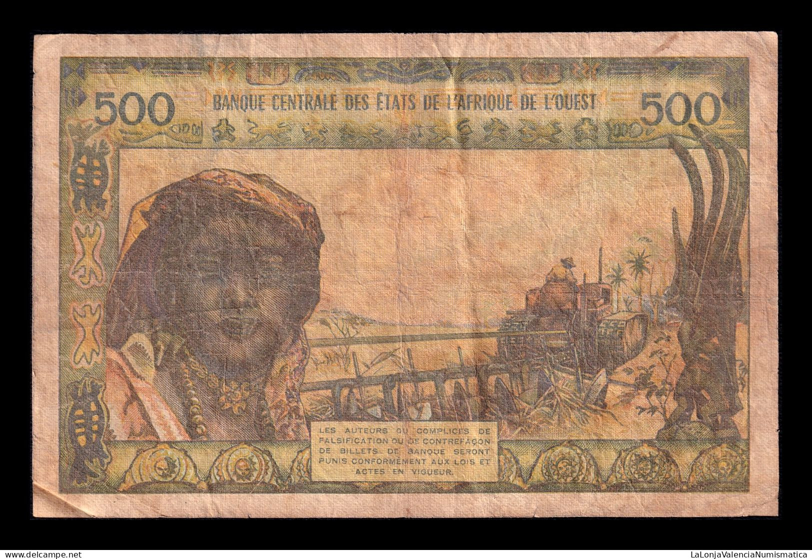 West African St. Senegal 500 Francs ND (1959-1965) Pick 702Kh Bc F - États D'Afrique De L'Ouest