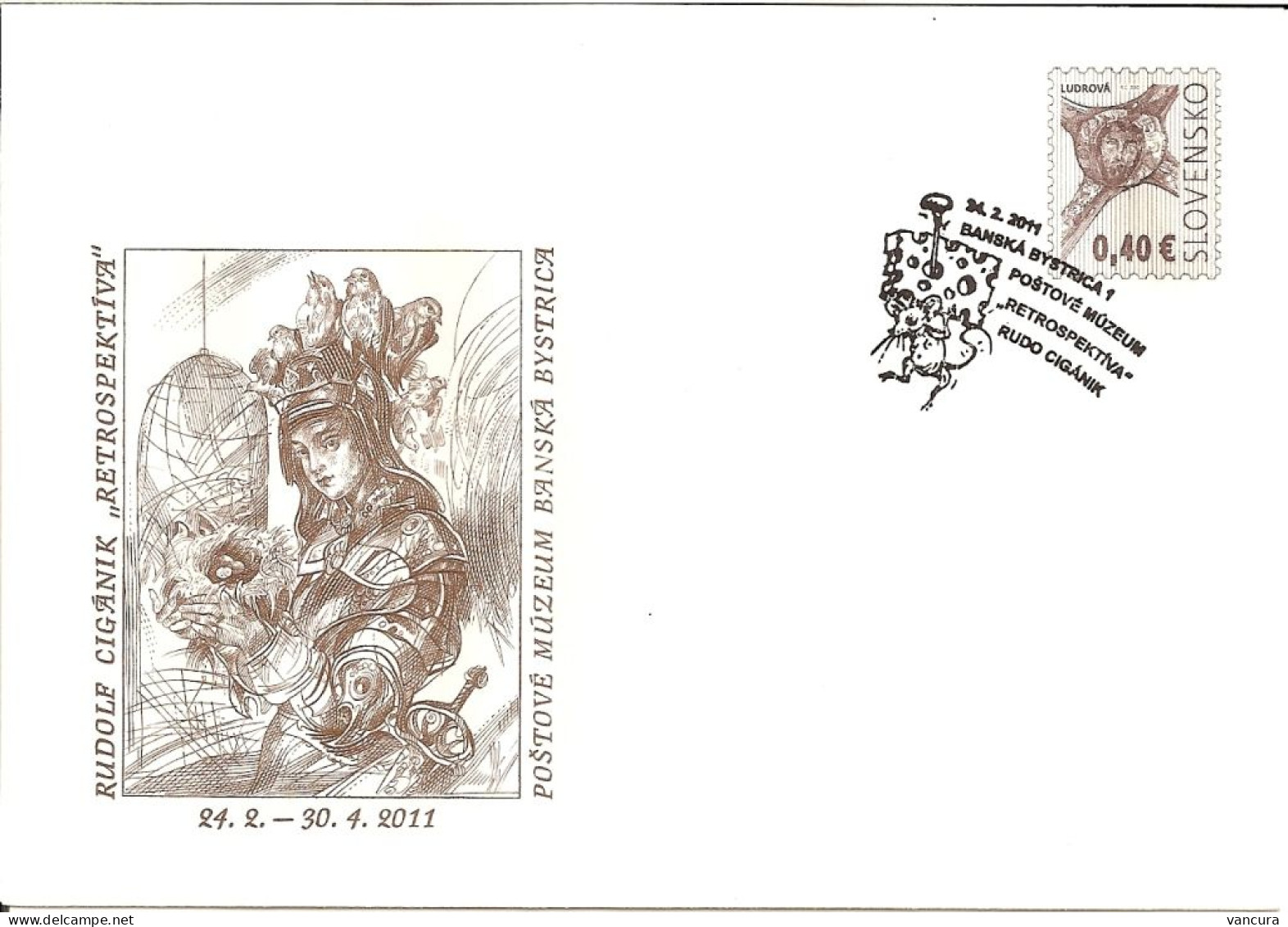 Envelope/cover COB 110 Slovakia Rudolf Ciganik Retrospektiva Exhibition 2011 Mouse Cheese Cancel - Engravings