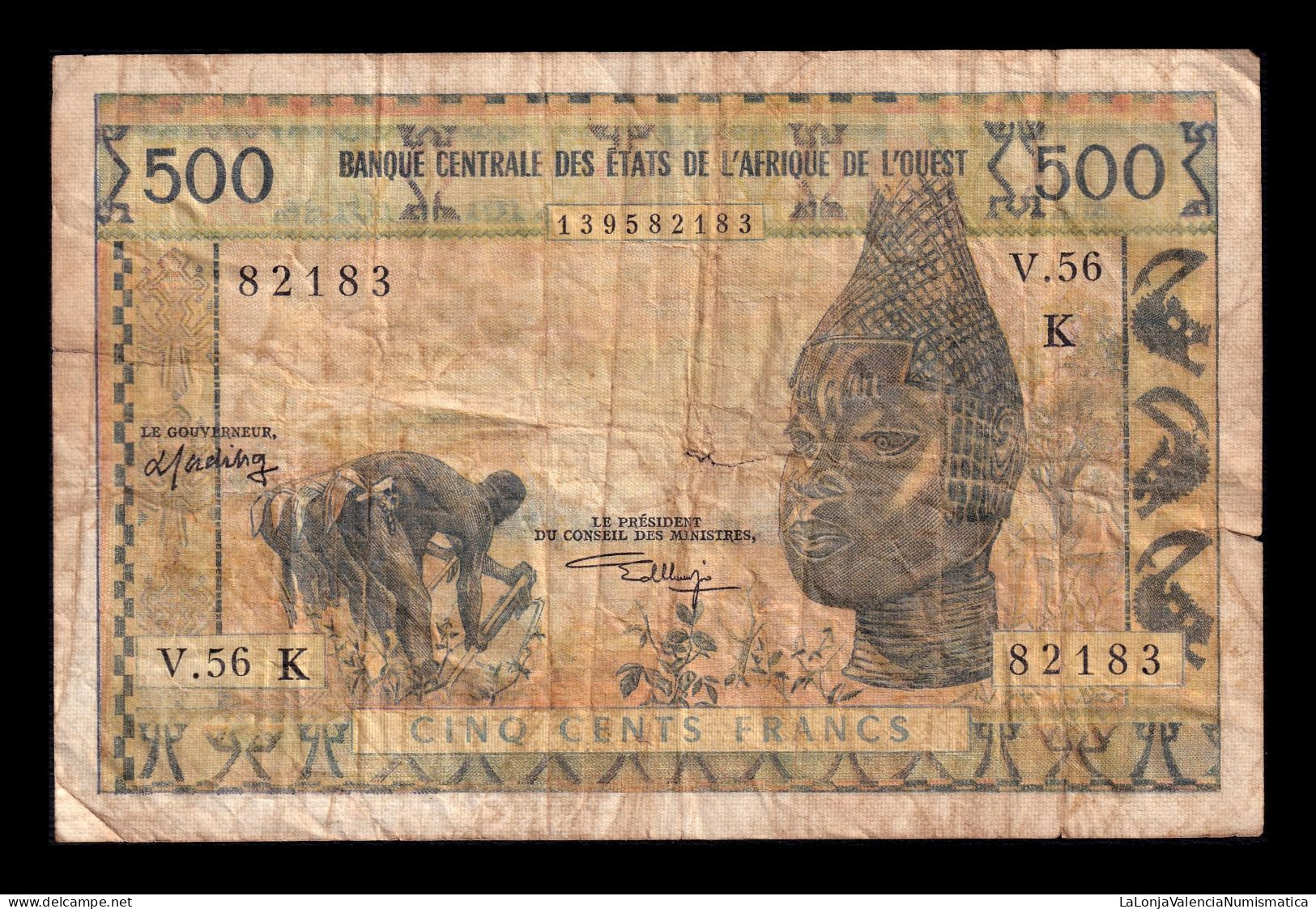 West African St. Senegal 500 Francs ND (1959-1965) Pick 702Kl Bc F - États D'Afrique De L'Ouest