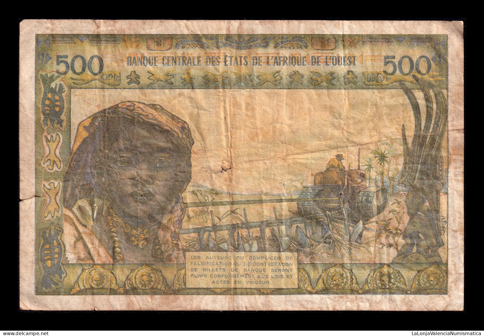 West African St. Senegal 500 Francs ND (1959-1965) Pick 702Kl Bc F - États D'Afrique De L'Ouest