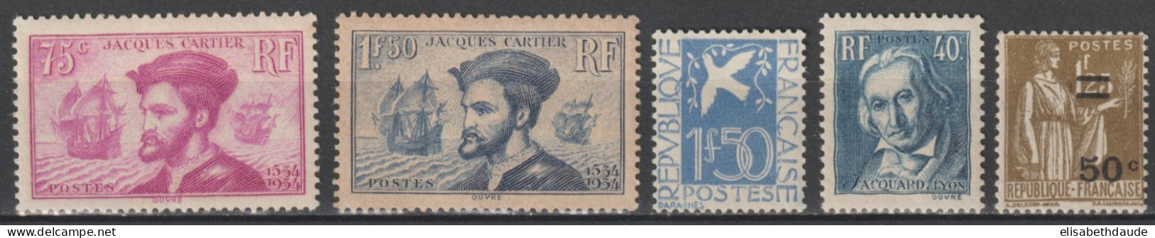 1934 - ANNEE COMPLETE YVERT N° 294/298 * MLH CHARNIERE TRES LEGERE - COTE = 150 EUR. - - ....-1939