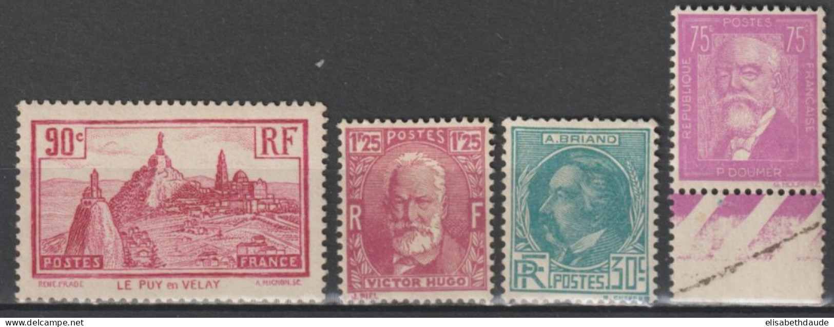 1933 - ANNEE COMPLETE YVERT N° 290/293 * MLH CHARNIERE TRES LEGERE (SAUF ADHERENCE SUR LE 292) - COTE = 61 EUR. - - ....-1939