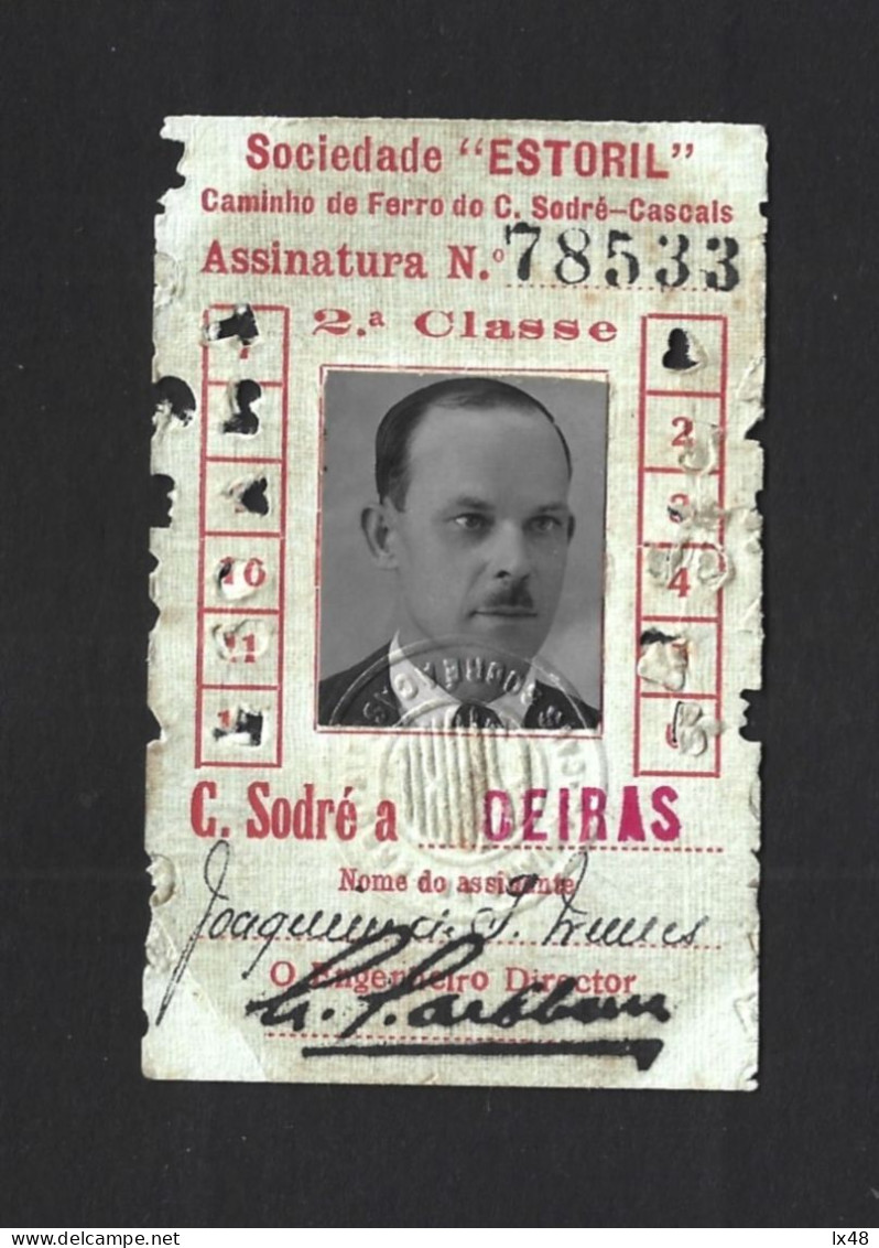 Monthly Railway Ticket From Sociedade Estoril, Cais Do Sodré To Oeiras. Lisbon. 2nd Class Ticket From The 40s/50s. - World