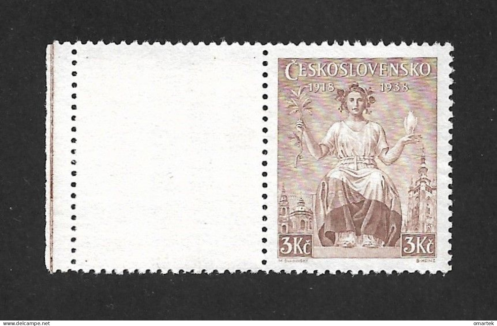 Czechoslovakia 1938 MNH ** Mi 405 Zf L Sc 254 Alegory Of The Republic With Coupon. Tschechoslowakei C1 - Ongebruikt