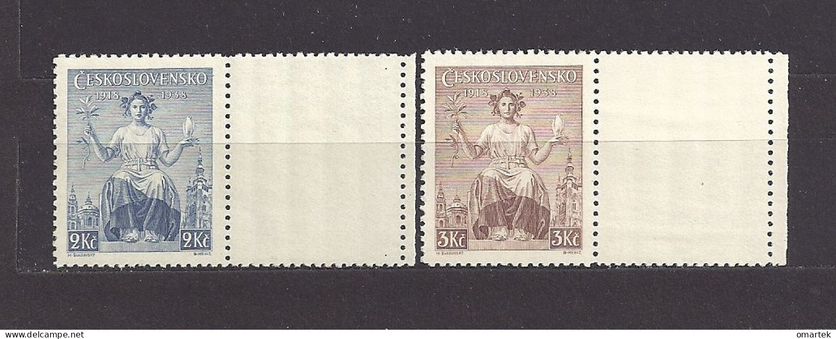 Czechoslovakia 1938 MNH ** Mi 404-405 Zf R Sc 253-254 Alegory Of The Republic With Coupons. Tschechoslowakei. - Ongebruikt