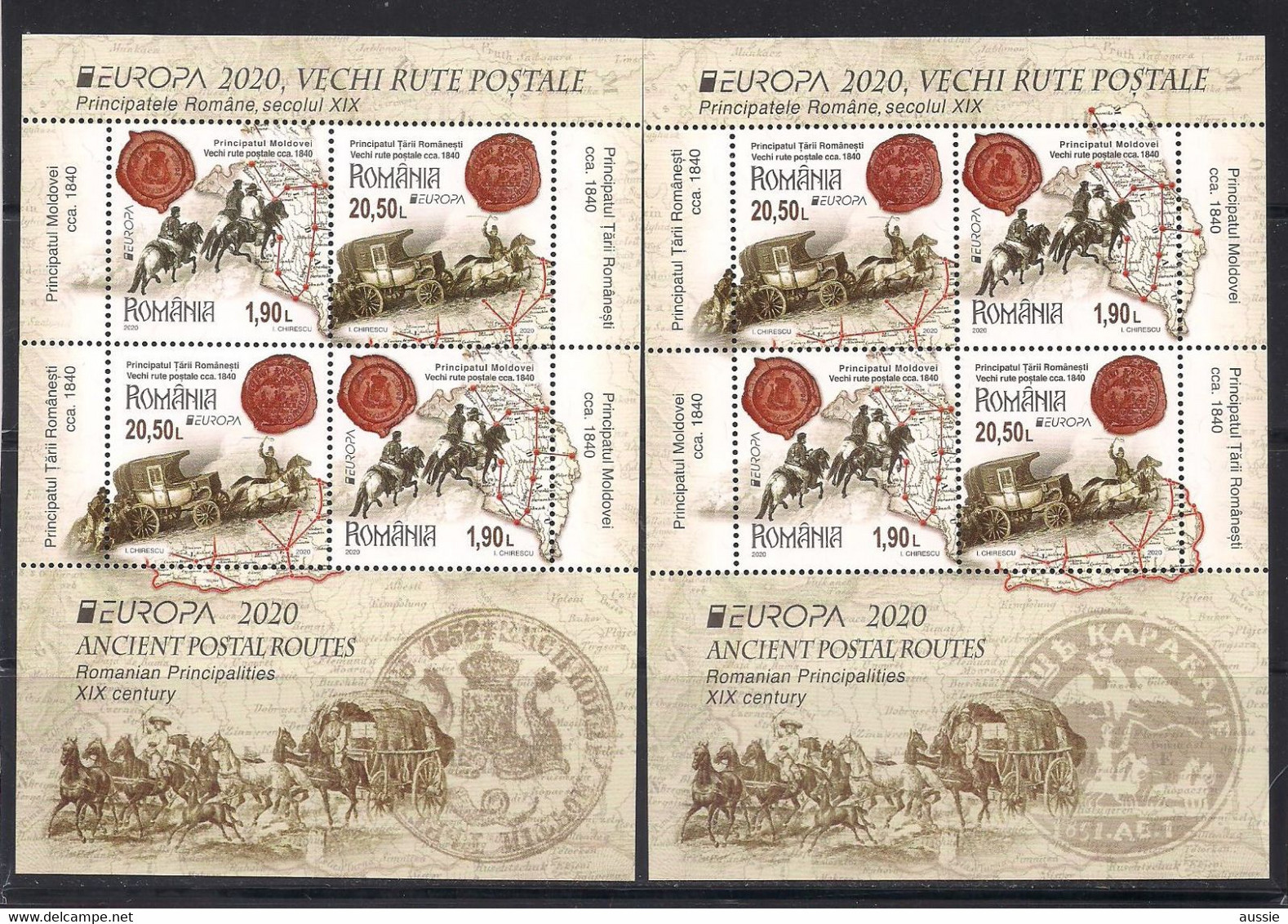 Roumanie Romania 2020 Micheln° Block 831 I + II *** MNH Cept Anciennes Routes Postales - 2020