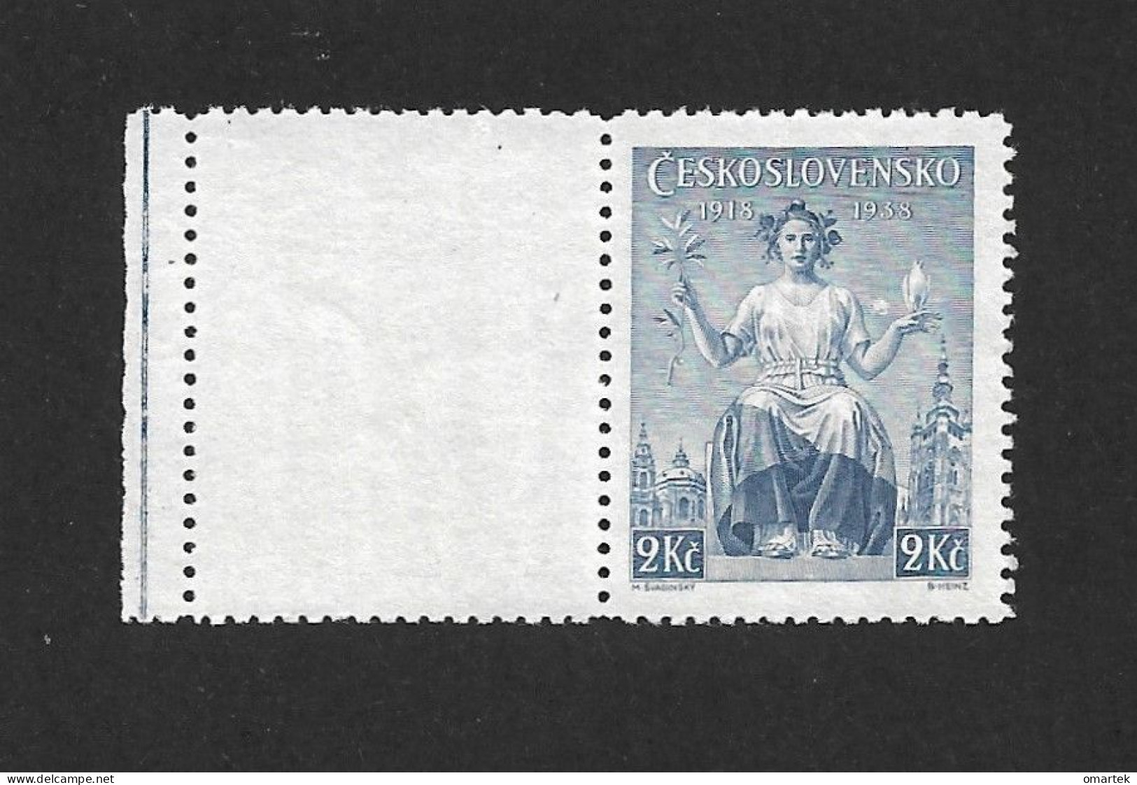 Czechoslovakia 1938 MNH ** Mi 404 Zf L Sc 254 Alegory Of The Republic With Coupon. Tschechoslowakei C1 - Ungebraucht