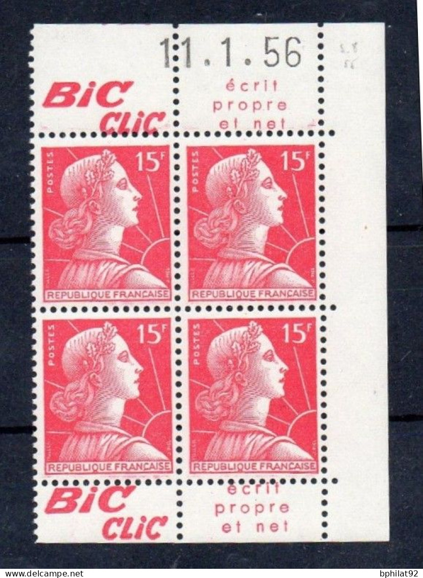 !!! 15 F MARIANNE DE MULLER BLOC DE 4 AVEC PUBS BIC CLIC ET COIN DATE NEUF ** - Unused Stamps