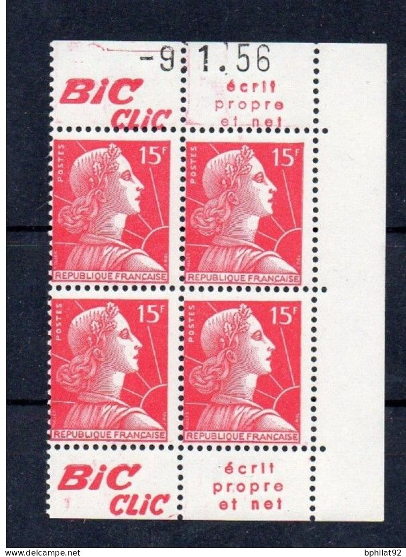 !!! 15 F MARIANNE DE MULLER BLOC DE 4 AVEC PUBS BIC CLIC ET COIN DATE NEUF ** - Unused Stamps