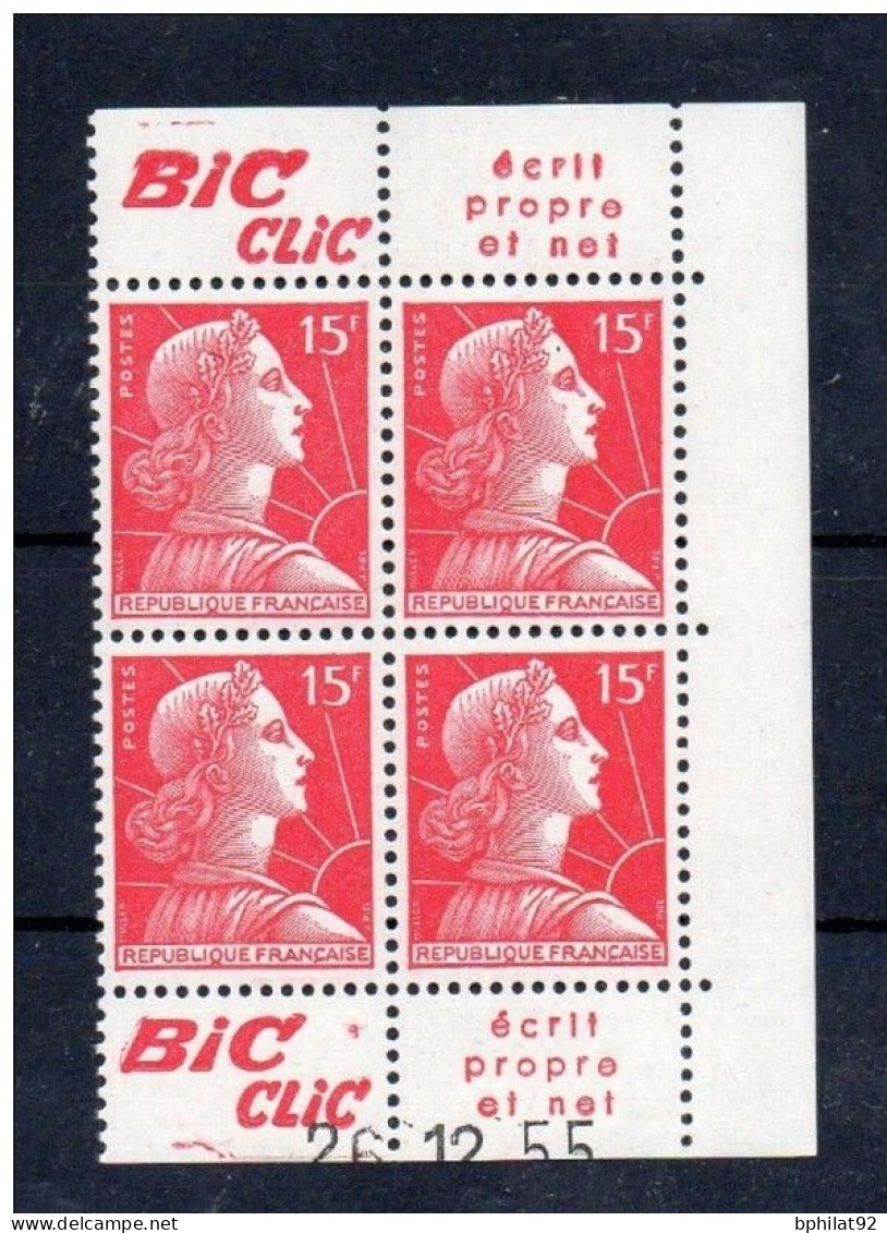 !!! 15 F MARIANNE DE MULLER BLOC DE 4 AVEC PUBS BIC CLIC ET COIN DATE NEUF ** - Unused Stamps