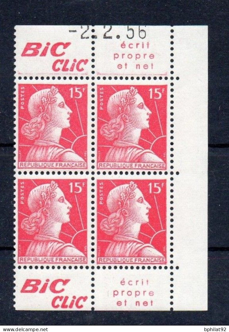 !!! 15 F MARIANNE DE MULLER BLOC DE 4 AVEC PUBS BIC CLIC ET COIN DATE NEUF ** - Unused Stamps