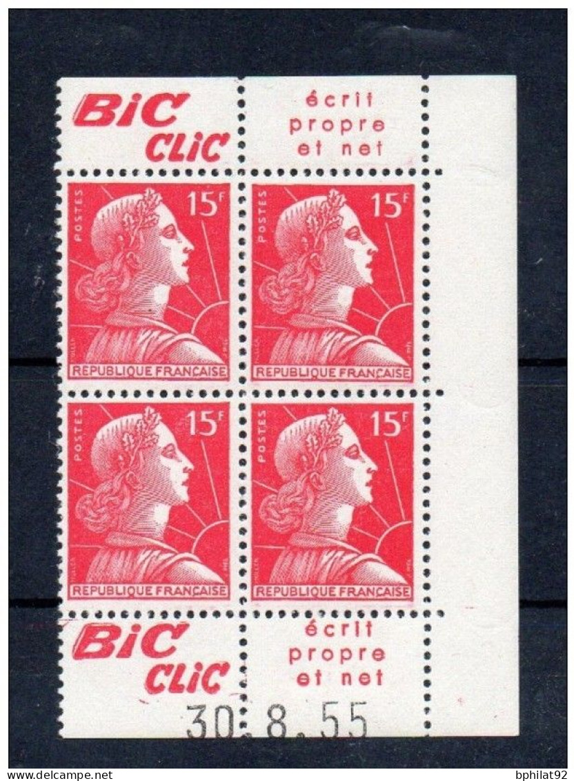 !!! 15 F MARIANNE DE MULLER BLOC DE 4 AVEC PUBS BIC CLIC ET COIN DATE NEUF ** - Unused Stamps