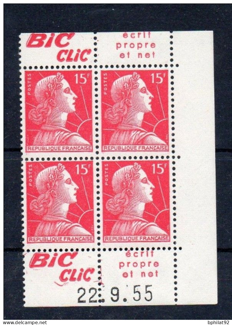 !!! 15 F MARIANNE DE MULLER BLOC DE 4 AVEC PUBS BIC CLIC ET COIN DATE NEUF ** - Unused Stamps