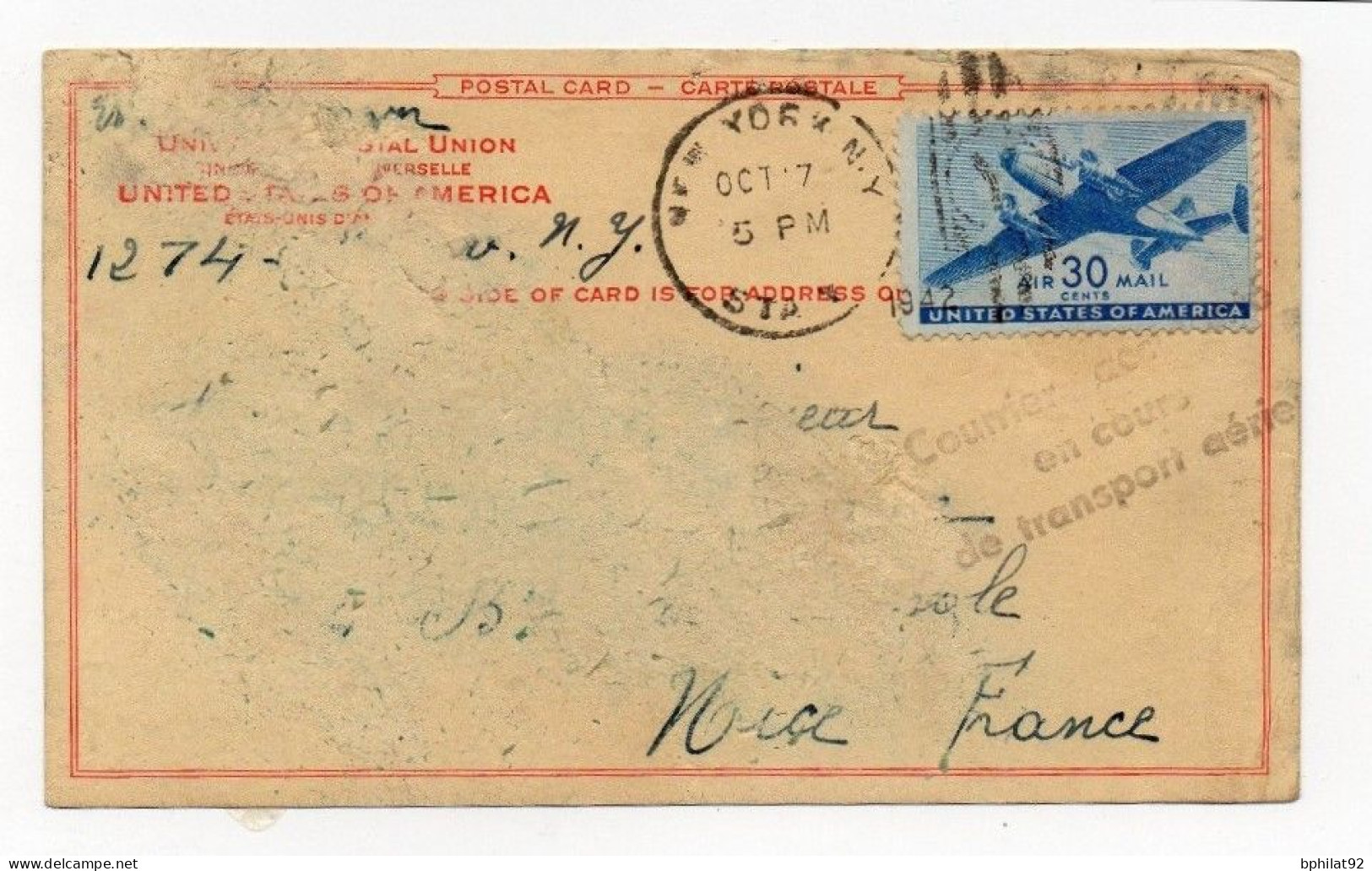 !!! COURRIER ACCIDENTE - VOL NEW YORK/FRANCE D'OCTOBRE 1942 - Lettere Accidentate