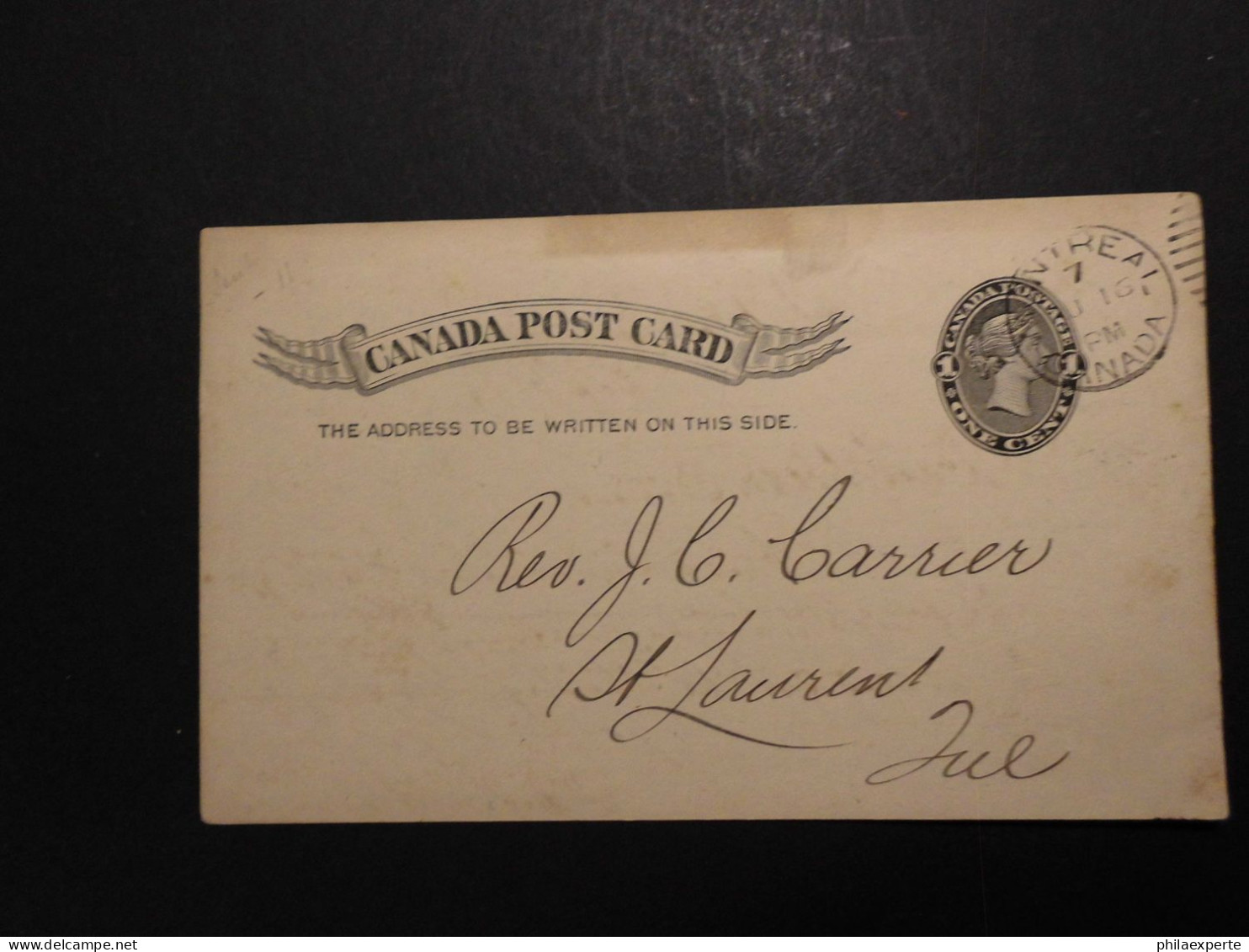 Kanada GA Karte 1 Cent Schwarz + Privater Zudruck 1893 Von Montreal Rs. Klebespuren - 1860-1899 Regering Van Victoria