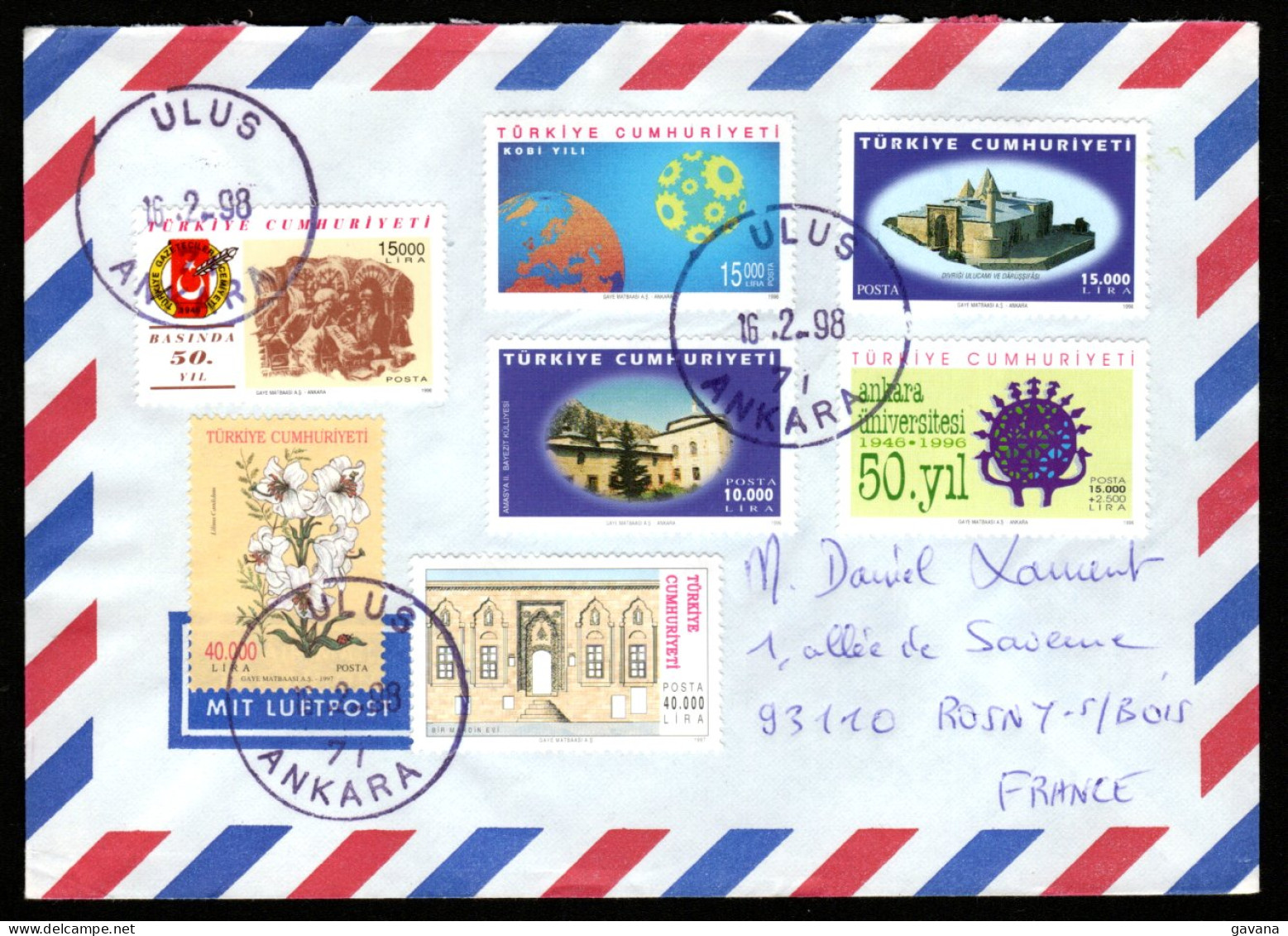 TURQUIE - Lettre Pour La France 1998 - Briefe U. Dokumente