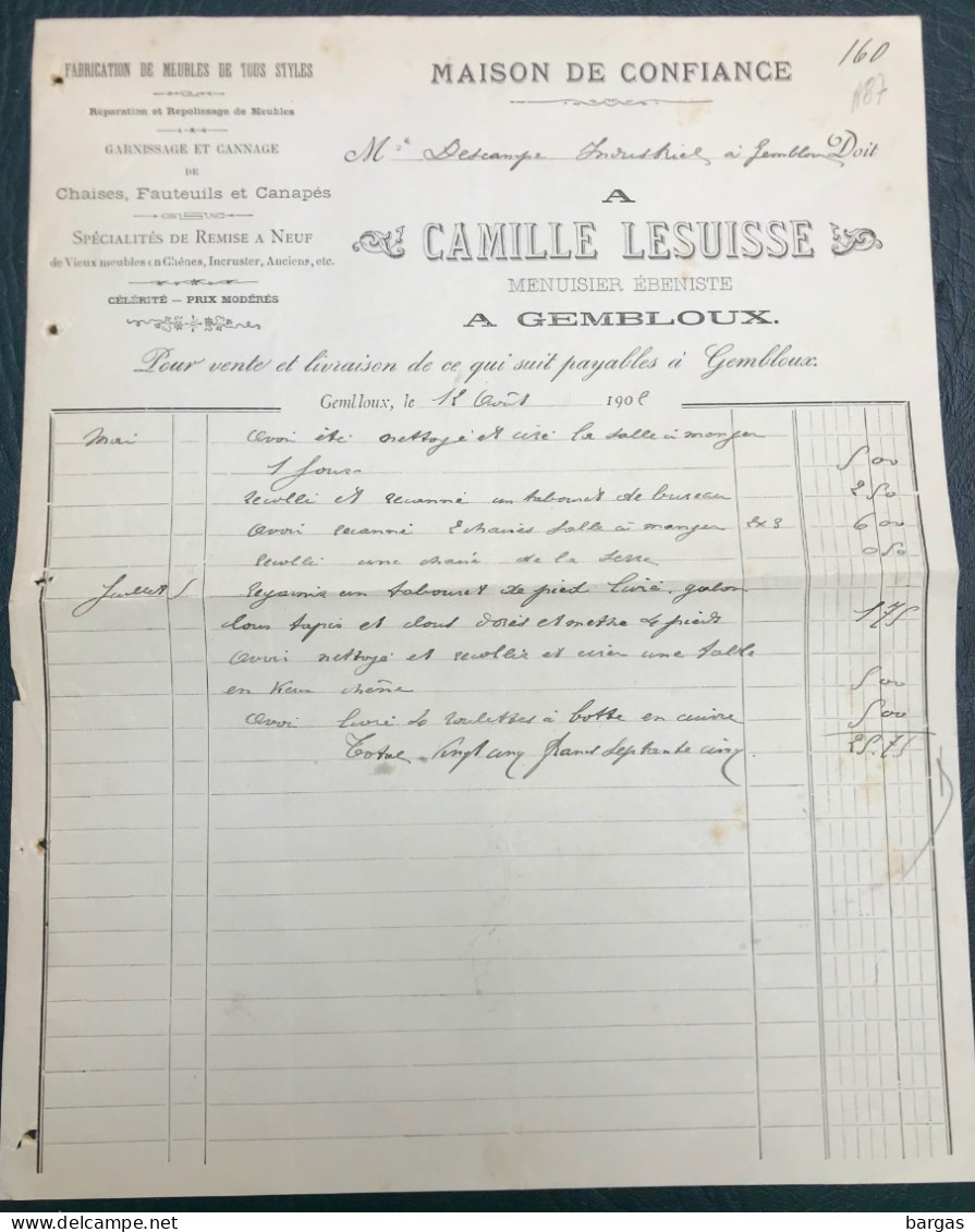 1902 Document Facture Camille Lesuisse à Gembloux - 1800 – 1899