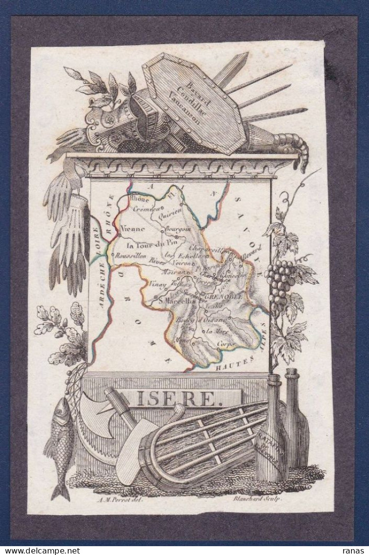 Gravure Région Très Ancienne Perrot Blanchard Contrecollée Sur Carton Isère - Rhône-Alpes