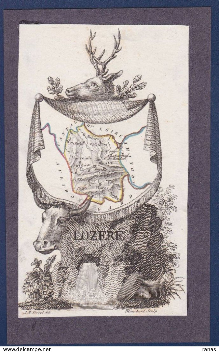Gravure Région Très Ancienne Perrot Blanchard Contrecollée Sur Carton Lozère - Languedoc-Roussillon