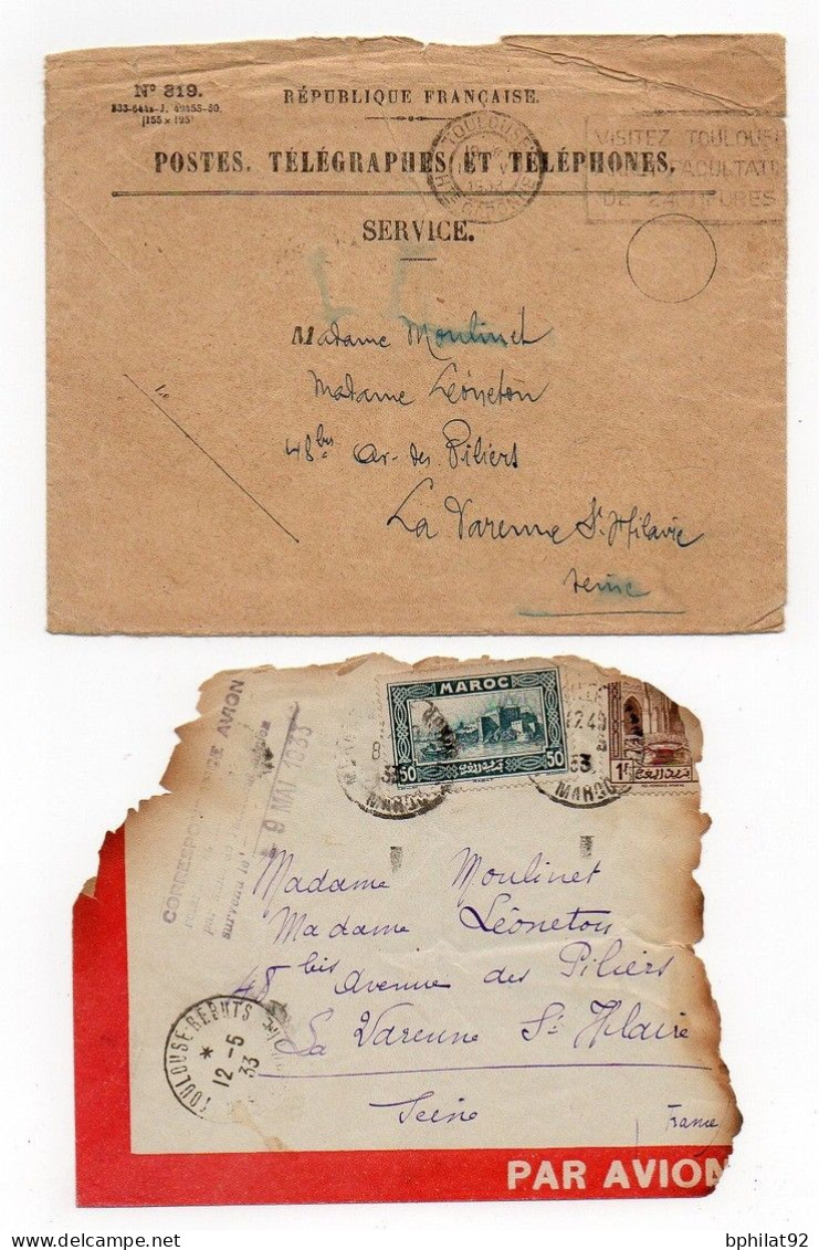 !!! LETTRE RESCAPEE DE L'ACCIDENT D'AVION DU 9/5/1933 A VILADRAU (ESPAGNE) AVEC ENVELOPPE DE REEXPEDITION - Cartas Accidentadas