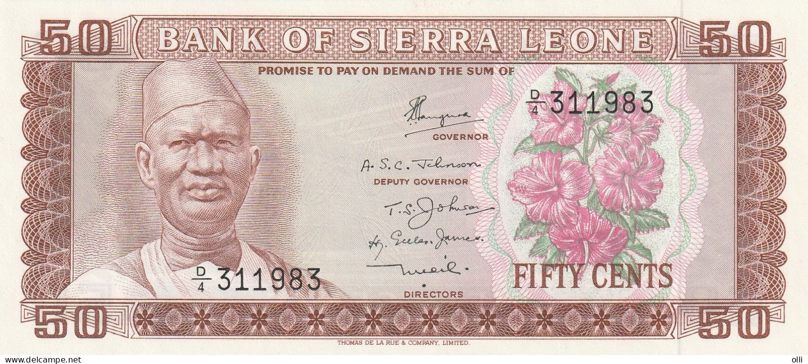 SIERRA LEONE  50 CENT ND  P-4b  UNC - Sierra Leone