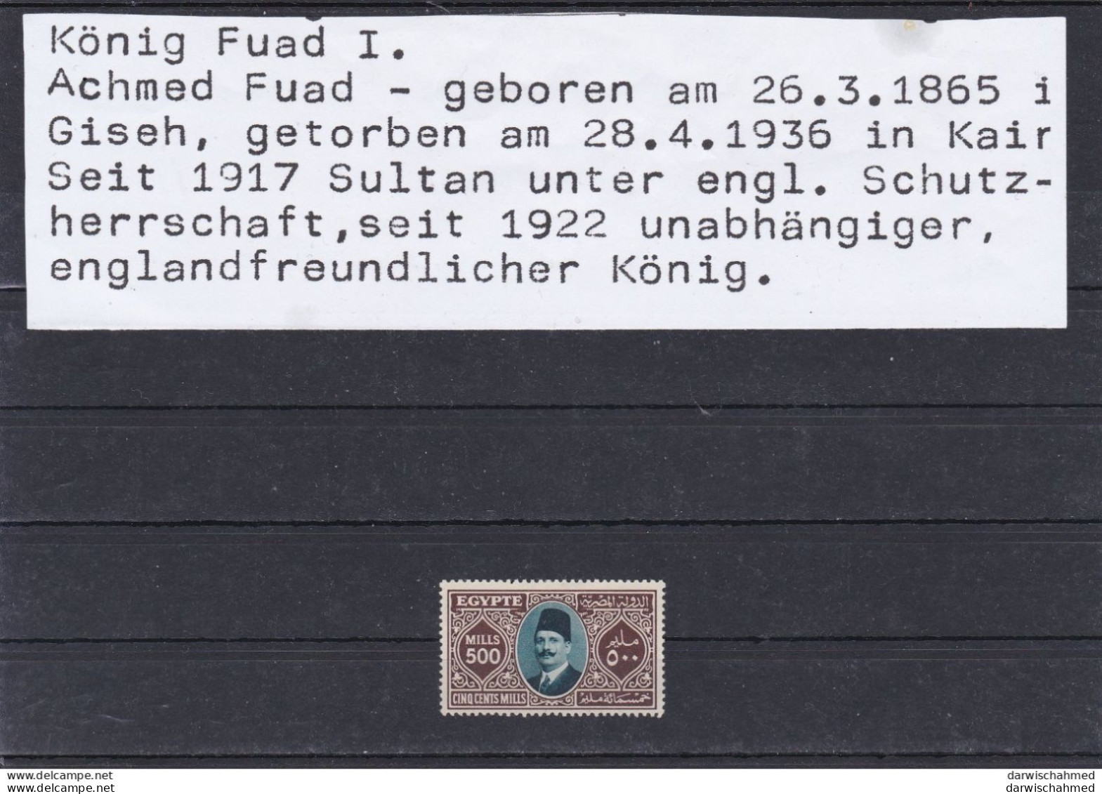 - ÄGYPTEN -EGYPT - EGITTO - REGIERENDE MONARCHIE - KÖNIG FUADM 1927  POSTFRISCH-MNH - Unused Stamps