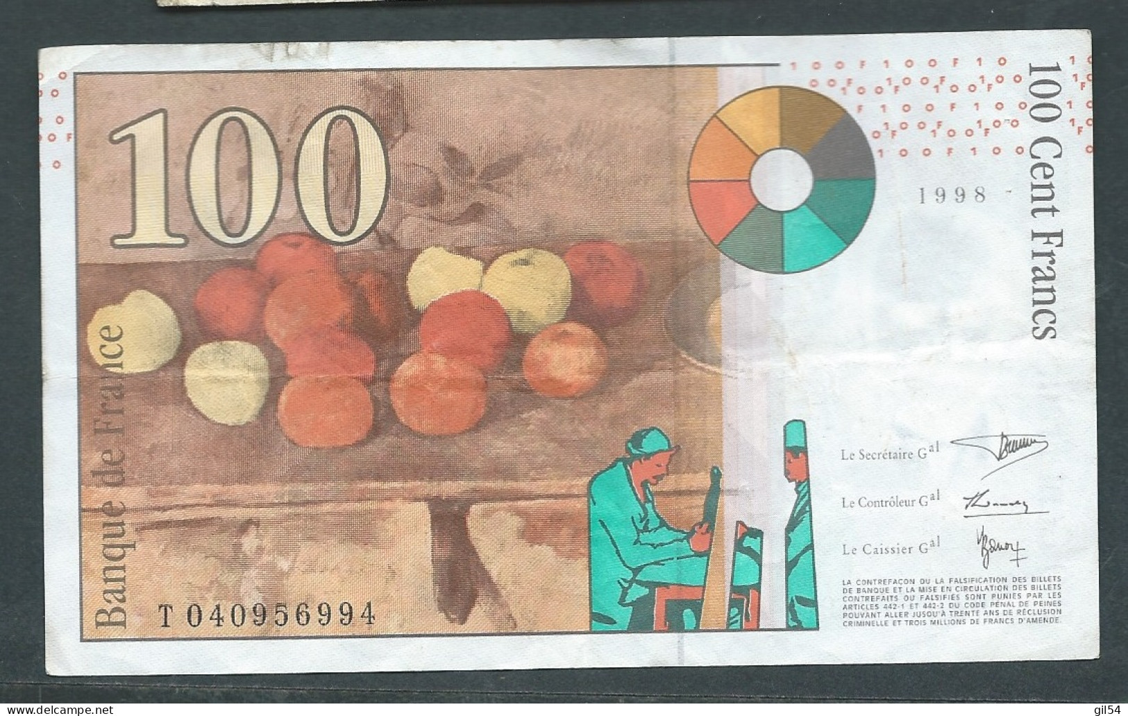 France, 100 Francs Cezanne 1998 - T040956994 -- Laura 13303 - 100 F 1997-1998 ''Cézanne''
