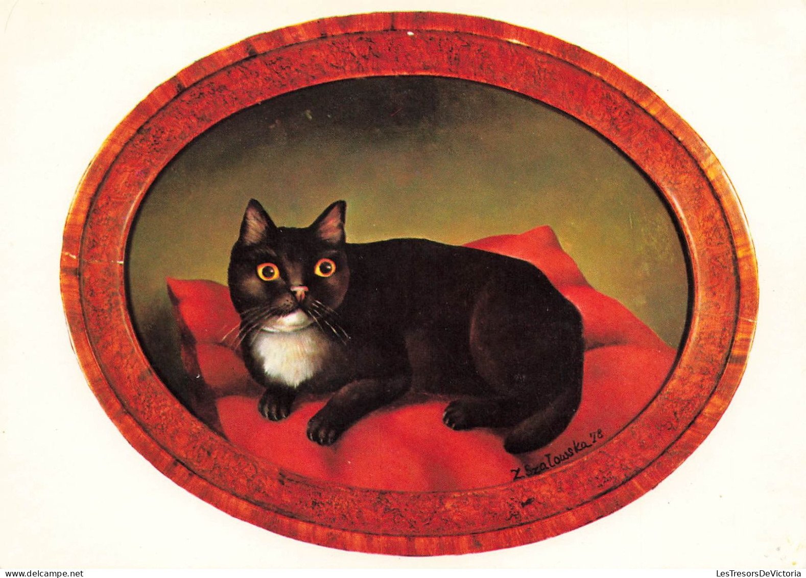 ANIMAUX ET FAUNE - Un Chat Noir Sur Un Coussin - Colorisé - Carte Postale - Chats