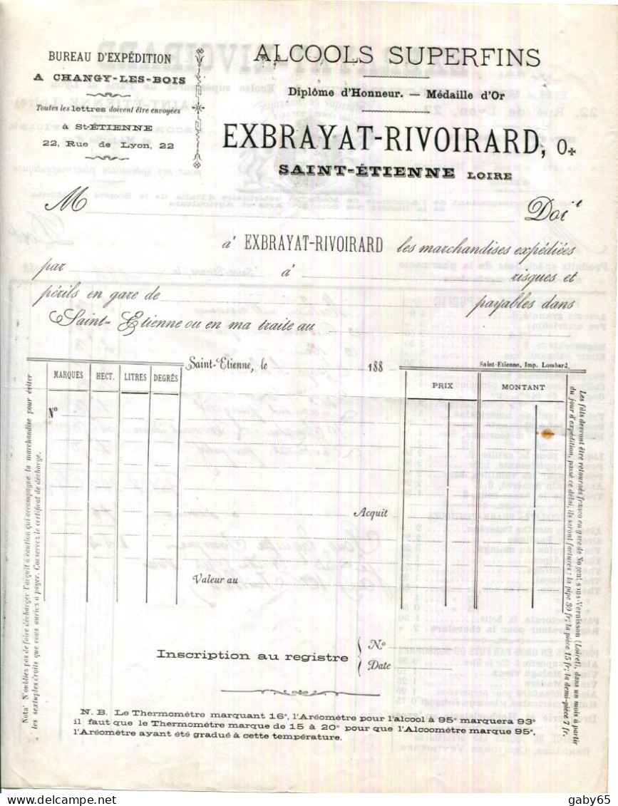 FACTURE.42.SAINT ETIENNE.A.EXBRAYAT-RIVOIRARD PHARMACIEN-CHIMISTE 22 RUE DE LYON. - Perfumería & Droguería