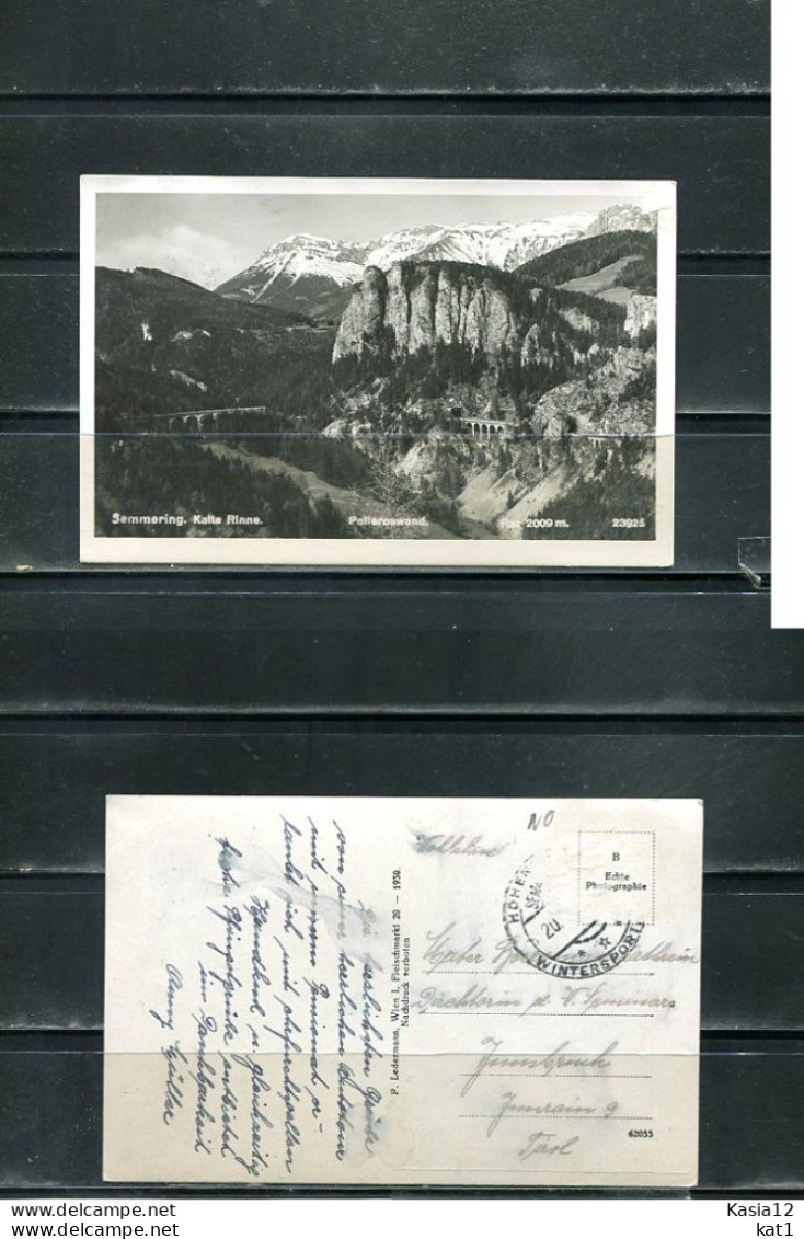 K18589)Ansichtskarte: Semmering, Kalte Rinne, Gelaufen - Semmering