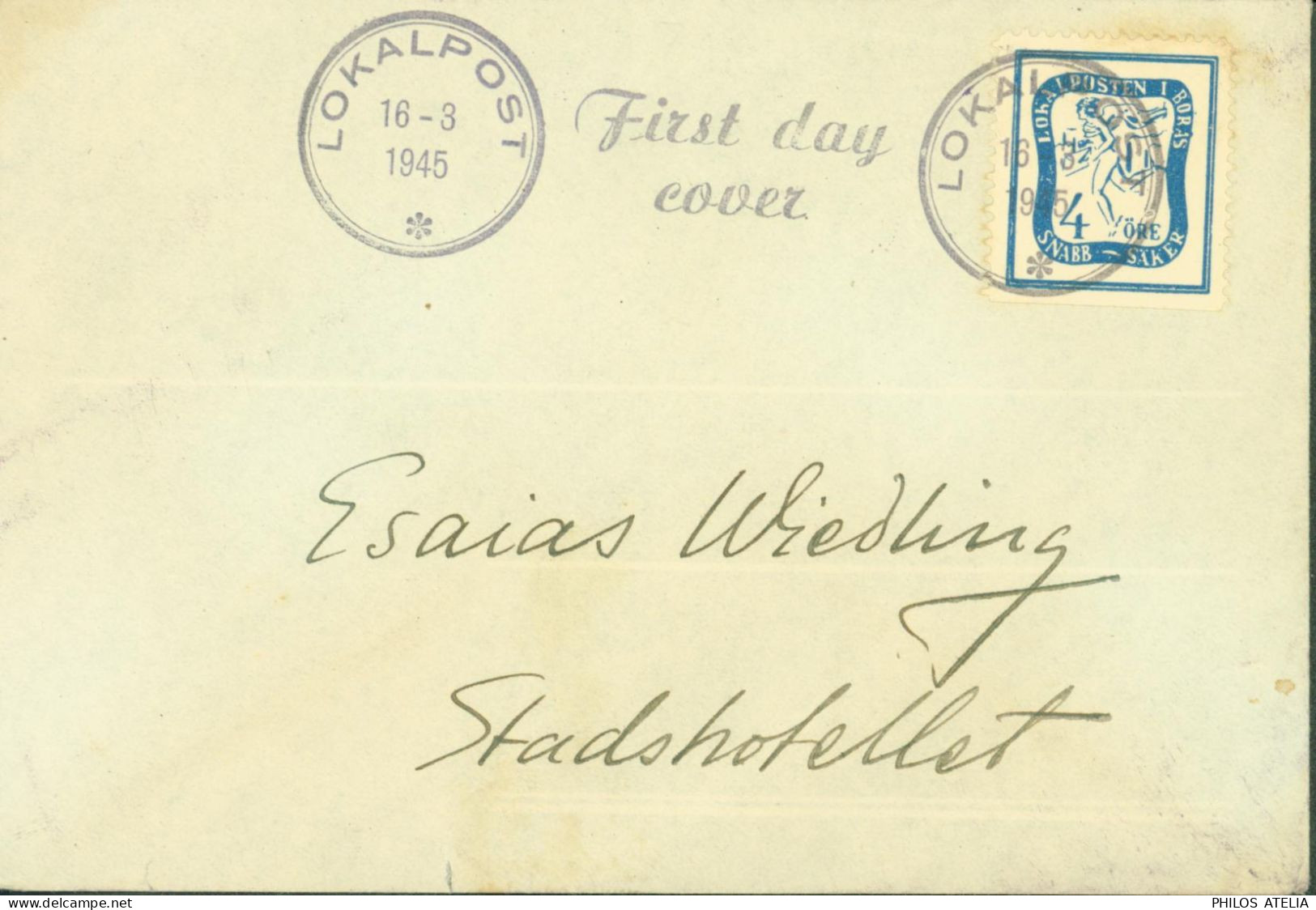 Suède CAD Lokalpost 16 3 1945 Timbre N° 40 Lokalposten 1 Boras Snabb Saker Flamme First Day Cover - Ortsausgaben