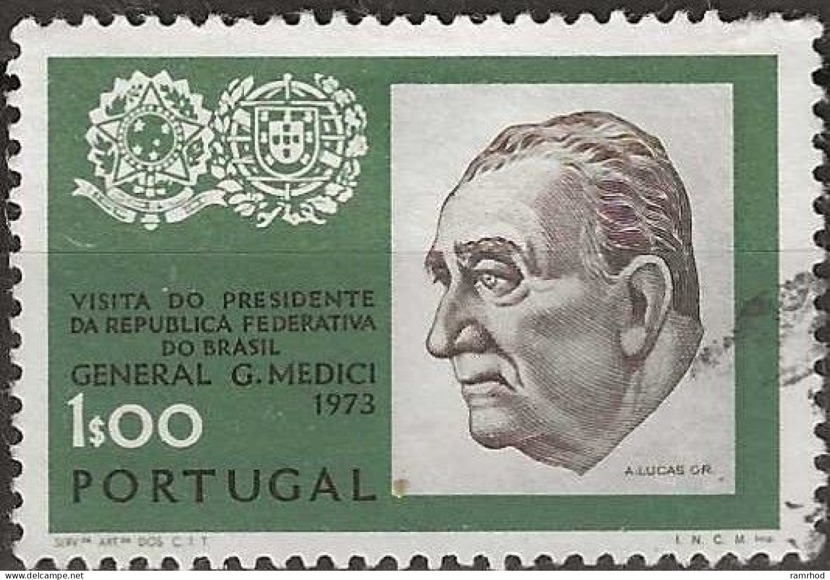 PORTUGAL 1973 Visit Of President Medici Of Brazil - 1e - Pres. Medici And Arms FU - Gebruikt