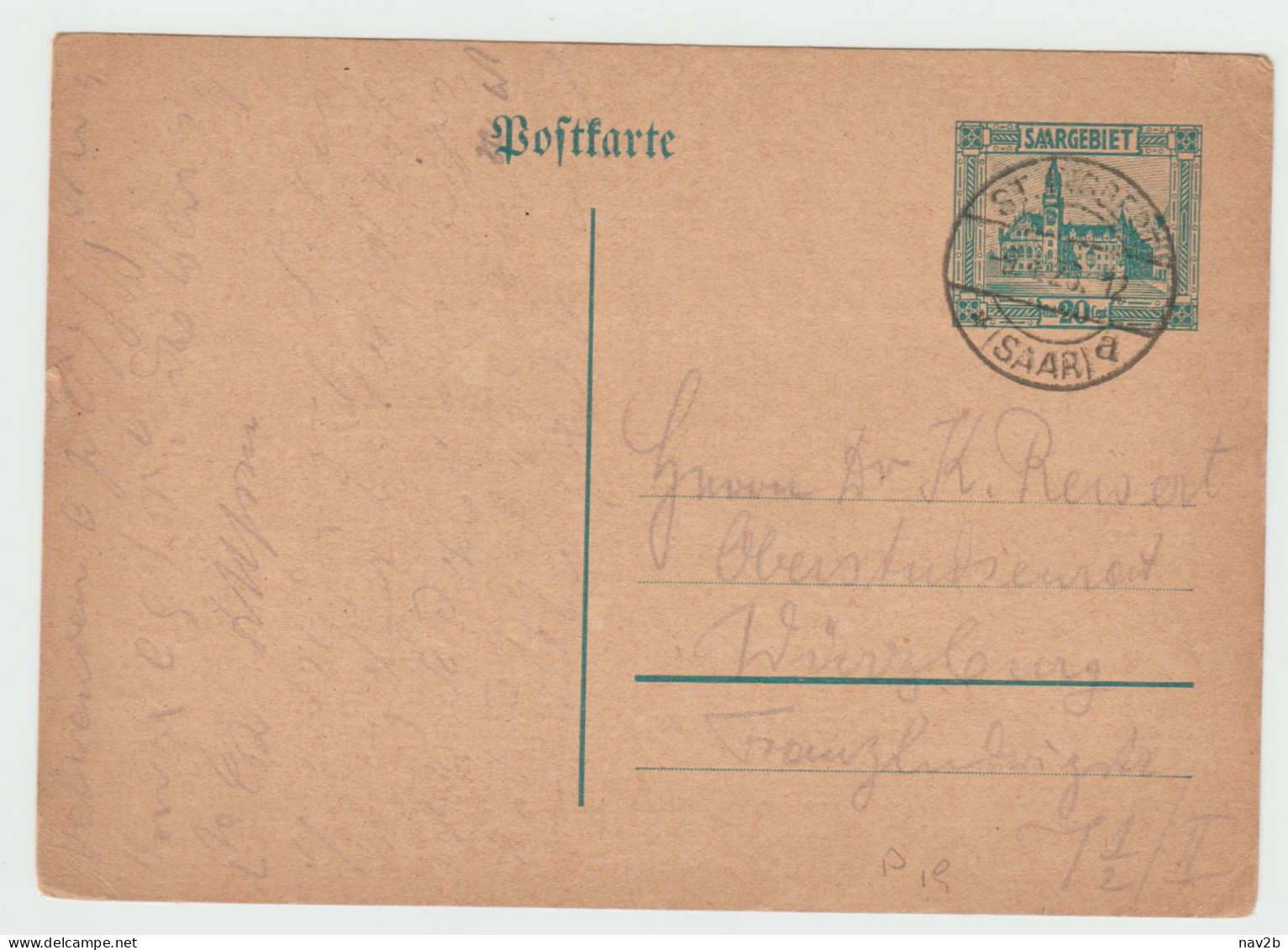 Entier Carte Postale 20 Cts  Bleu Clair Sur Chamois . Oblitérée 1926 - Postal Stationery